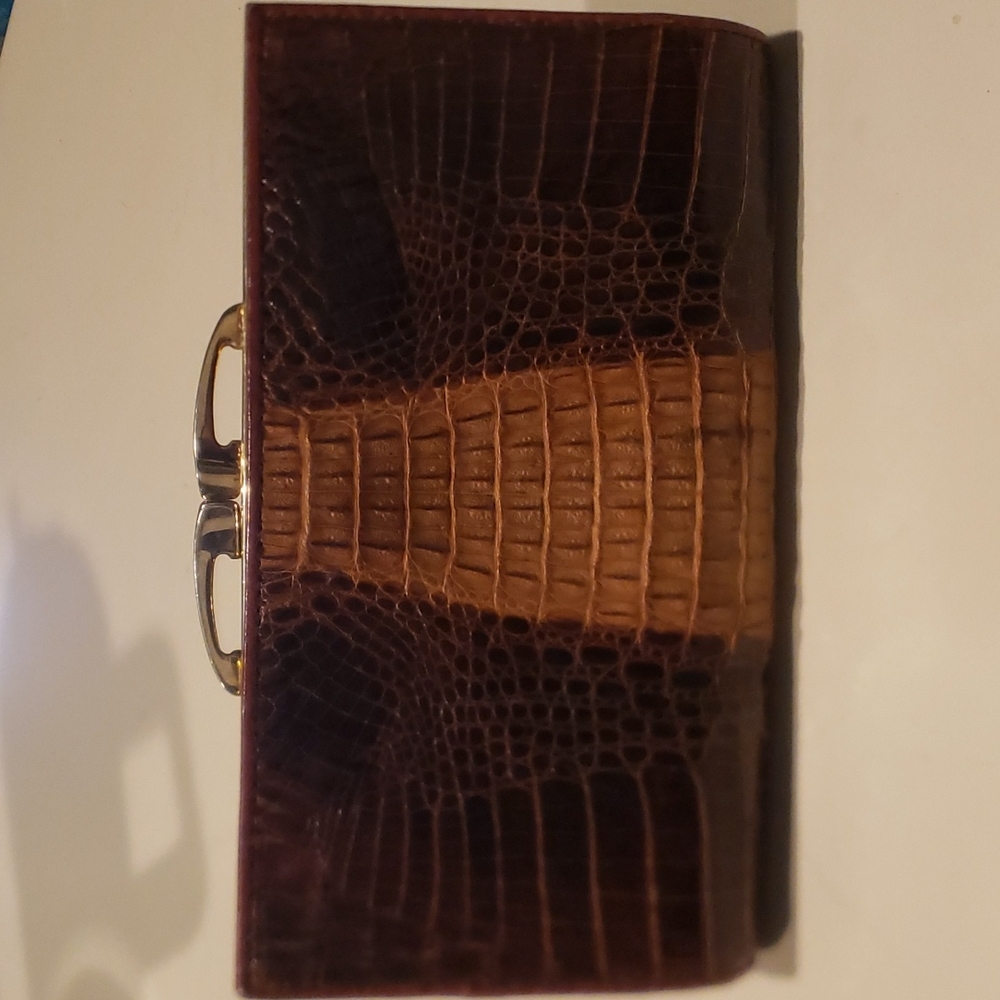 Genuine Crocodile tan and brown vintage wallet.